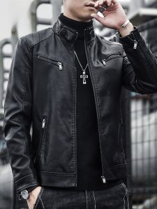 ROMON | แจ็คเก็ตหนังทรงสลิมฟิตสำหรับผู้ชาย Romon ฤดูใบไม้ร่วง/ฤดูหนาว แจ็คเก็ตมอเตอร์ไซค์สุดเท่สำหรับเยาวชน เสื้อฟอกอากาศแบบสวมหัว