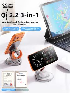 GUANQU | Foldable Portable 3 in 1 Wireless Charger Rotation Base Magsafe Compatible