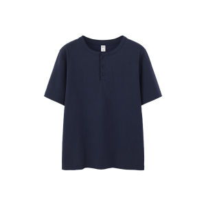 Áo Thun Cổ Tròn Cotton Lanh Phong Cách Mỹ Thường Ngày Mùa Xuân 2025 Dành Cho Nam Áo Sơ Mi Cơ Bản Cổ Henry