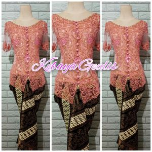set kebaya abege kebaya pesta modern kebaya kerah sabrina lengan pendek dan rok batik lilit