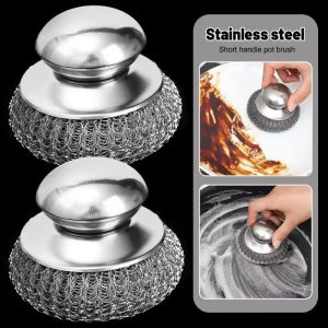 Steel Wool Scrubber with Handle Stainless Steel Cleaning Brush for Dishes Pots Pans Home Rust Removal Cleaning Tool