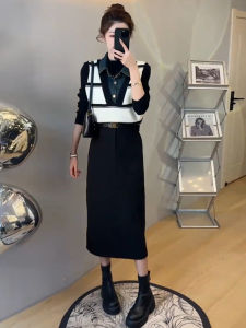 Autumn Fashion Set High Waist Knitted Vest And Mini Skirt Womens Two-Piece Suit Casual Style Cotton Fabric for All Seasons