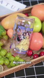 Disney | Ly Thủy Tinh Borosilicate 16oz Disney Princess Có Nắp Và Ống Hút Bằng Tre Thân Thiện Với Môi Trường Ly Mùa Hè Dùng Cho Cà Phê Đá Nước Ép - Quà Tặng Dễ Thương