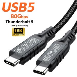 Cáp Thunderbolt 5 Type-C 80Gbps USB 5 PD 240W 48V/5A Sạc Nhanh Đồng Bộ Dữ Liệu Dành Cho iPhone 16 Pro MacBook Pro 16K 8K Máy Tính Bảng Switch