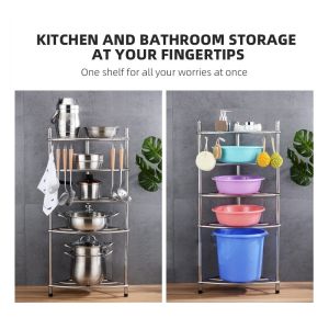 304 Stainless Steel Kitchen Pots Pans Organizer Rack 5 Layers Kitchen Racks Organizer Space-saving Corner Rack Bathroom Shelf
