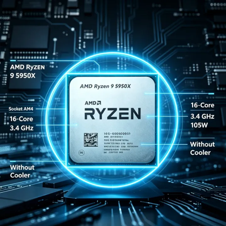 AMD | AMD Ryzen 9 5950X Ryzen 5000 Series Desktop CPU 16‑Core Socket AM4 105W Processor Without Cooler
