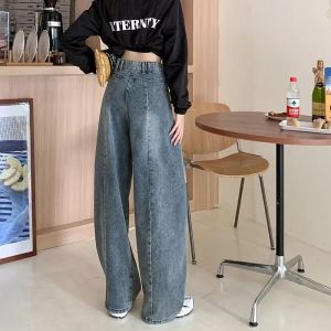 Quần Jeans Nữ Cạp Cao Ống Rộng Dáng Suông Kiểu Dáng Xu Hướng Thoải Mái Chất Liệu Mềm Mại Có Túi Phong Cách Mùa Thu