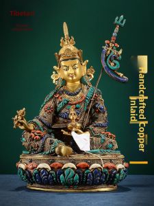Nepalese Handcrafted Copper Statue Gilding and Inlay 10 inches