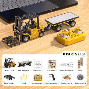 Mini Rc Truck Forklift 1/64 Alloy Diecast With Trailer Remote Control Desktop Cars For Boys Liftable Electric Excavator Kid Gift
