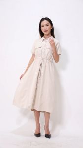 Urban Exchange Diana Dress Cream - Midi Dress Cream Linen