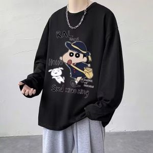 Áo Thun Dài Tay Dáng Rộng Cổ Tròn Mùa Thu 2025 Cho Nam Áo Thun Cặp Đôi Thời Trang Thường Ngày Bằng Vải Nỉ Dày