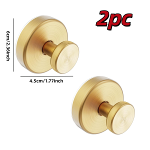 Stainless Steel Suction Cup Hook Detachable Shower Hook Bathroom Towel Clothing Robe Hanger Hook 2-Piece Set (Gold)