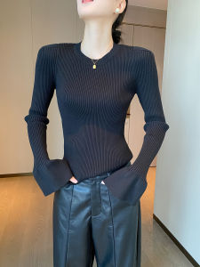 Áo Len Dệt Kim Dài Tay Màu Đen Cổ Tròn Ôm Vừa Vặn Thời Trang Cho Nữ Mùa Thu 2025 Áo Len Cardigan Cổ Tròn Đơn Giản Thoải Mái