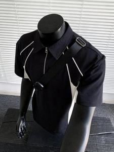 XIBAIYI | Plus Size Color Block Half Zip Loose Polo Shirt