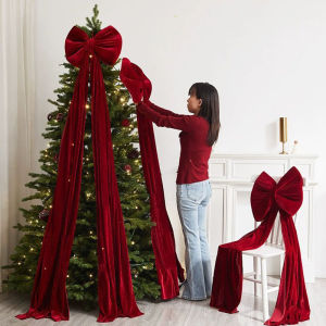 1PC Large Burgundy Bow Holiday Wedding New Year Party Decoration Pendant Christmas Tree Decoration Pendant Bow