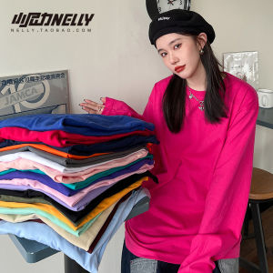 Thick Cotton Long Sleeve T-shirt for Men and Women Pure Color Loose Fit Hip Hop Style Round Neck Base Shirt Ideal for Autumn