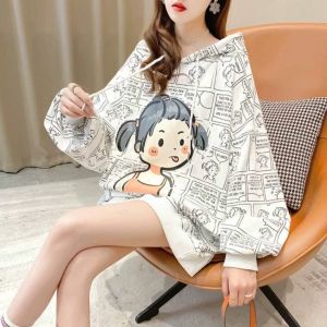 (B89) เสื้อสเวตเตอร์แขนยาวฮู้ด Oversize รอบอก 48 นิ้ว สกีลลายเด็กผู้หญิง ไม่มีกระเป๋า ผ้าคอตตอล พร้อมส่งในไทย