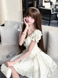 CHANGTONG | High-class Korean Style Polka Dot Short Sleeve Dress With A-line Waist Accent