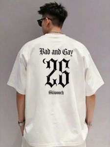 PAZHAOLANG | Extra Large 300lbs Suitable Hong Kong Style Vintage Personalized Print Short Sleeve T-Shirt Summer Loose