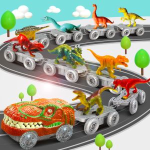 Dinosaur Toys Magical Train Track Racing Toy Bend Flexible Race Track Flash Light Car DIY Railway Train Toy Educational Toys For Kids Gift