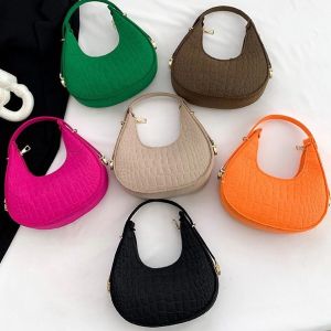 Túi Xách Nữ Màu Trơn Thanh Lịch 2024 Túi Xách Dưới Cánh Tay Họa Tiết Đá Thời Trang Mới Túi Đeo Vai Đơn Túi Xách Thường Ngày