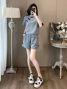 New Chinese Style Casual Sports Fashion Set Women Summer Slimming Small Size Age Reduction Short Sleeve Shorts Two Piece Set
