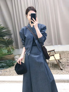 Spring Season Two-Piece Set Jacket Short Outerwear Women High Waist Pleated Half-length Skirt Ensemble Fashionable Ladies Outfit