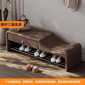 Luxury Entranceway Shoe Bench Family Use Seating Childrens Shoe Cabinet Bedroom Slipper Bench American Country Style Leather
