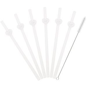 6pcs Reusable Glass Straw with Brush Multicolored Heart-shaped Straws Set Suitable for Milkshakes Juices Coffee Bar Accessories