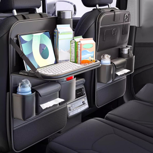 Nappa Leather Premium Car Back Seat Storage Bag Car Interior Storage Organizer With Foldable Table Tray Car Seat Back Protector Kick Mats Car Travel Accessories