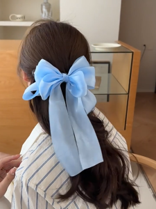 Jepit Pita Kain Satin Organza Shinny Coquette Aesthetic Long Ribbon Hairclip Korean Style Elegant Accessories
