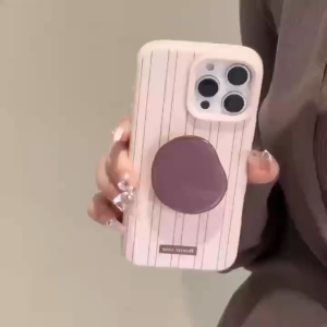 Coffee colored stand pink striped phone case for iPhone 11 12 13 14 15 16 Pro Max casing Thick anti fall soft cover for iPhone16 case