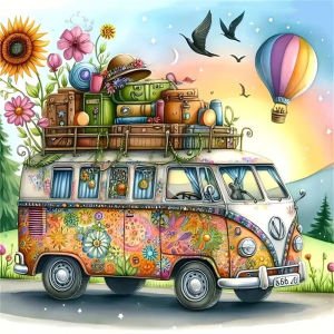 Paper Jigsaw Puzzle 500/1024PCS Bus Hot Air Balloon Landscape Scenery DIY Craft Hobby Wall Decor Gift
