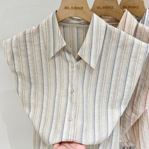 Summer 2025 High-End Women's Shirt Guangzhou Thirteenth Factory Sleeveless Polo Collar Striped Loose Fit Fashion Sun Protection