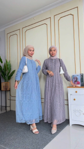 Mayumi Dress Gaun Satin Mix Chantily Gamis Kondangan Wanita Simple Elegan Kekinian Model Terbaru 2025