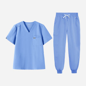 KUNGFU SCRUBS Mens Nurse Uniform Scrubs Set Short Sleeve Top Pants 2pcs Antibacterial Soft Comfortable Clinical Nursing Workwear