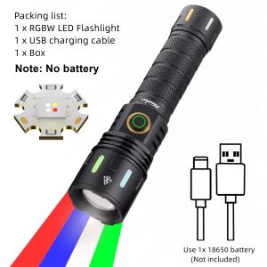 Alonefire | Alonefire Zoom RGB LED Flashlight Blue Green Red Lamp USB Rechargeable Outdoor Fishing Camping Hunting Selfie Fill Light Torch