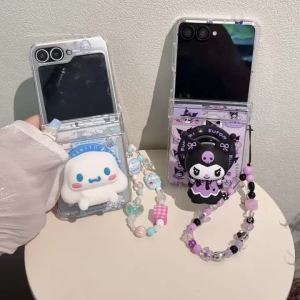 Sanrio | Cute Cartoon Sanrio Kuromi Cinnamoroll Case for Samsung Galaxy Z Flip 8 7 6 5 for Magsafe Magnetic Stand Holder Cover with Strap