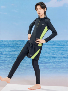XTEP | Color Blocked Boys Swimwear Long Sleeve and Pant Conservative Separates for Vacation