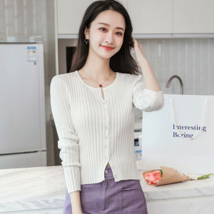 Slim Fit V-Neck Knitwear Womens Thin Short Base Layer Sweater High Waist Fashionable Korean Style Small Size Top
