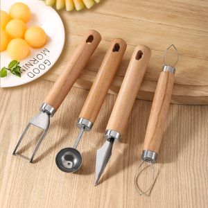 Serene Living โมเดิร์นเรียบง่ายสแตนเลสมีดสลักผลไม้มีด้ามจับไม้