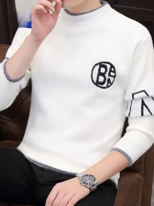 ROMON | Lormen Mens Knitted Sweater Round Neck Thickened Mink Velvet Warm Winter Fashion Casual Loose Fit Long Sleeve T-Shirt