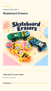 Cute Skateboard PVC Pencil Eraser Cartoon Mini Rubber Eraser Kids Student School Stationery Novelty Gift Office Supplies Ski Boards