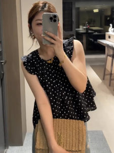 SHUAIYUE | Áo Sơ Mi Chấm Bi Xếp Ly Elegance Pháp Tay Bồng