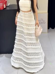 MANMI | Fashion Lace Trim White A-line Skirt
