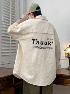 Summer New Arrival Letter Shirt Mens Short Sleeve Trendy Loose Casual Work Clothes Shirt K-style Trendy 3/4 Sleeve Outwear