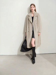 Sustainable Faux Fur Long Coat Double Breasted