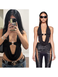 Street Style Slim Fit Sleeveless Backless Neck Hanging Strap Vest American Hot Girl Fashionable Trendy Body Shape Show off Top