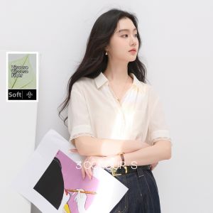 3COLOUR·S | Lace Trimmed Collared Shirt Summer Loose Top S