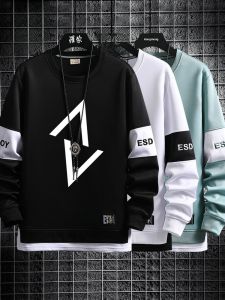 ROMON | Loose Round Neck Printed Mock Two-Piece Long Sleeve Hoodie